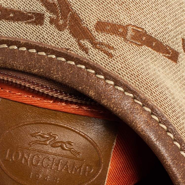 Pre Owned Longchamp Brown/Beige Horse Print Canvas And Leather Hobo 