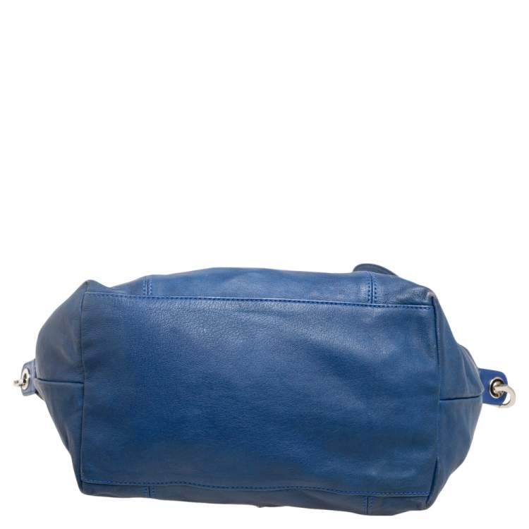 Pre Owned Longchamp Navy Blue Leather Le Pliage Tote