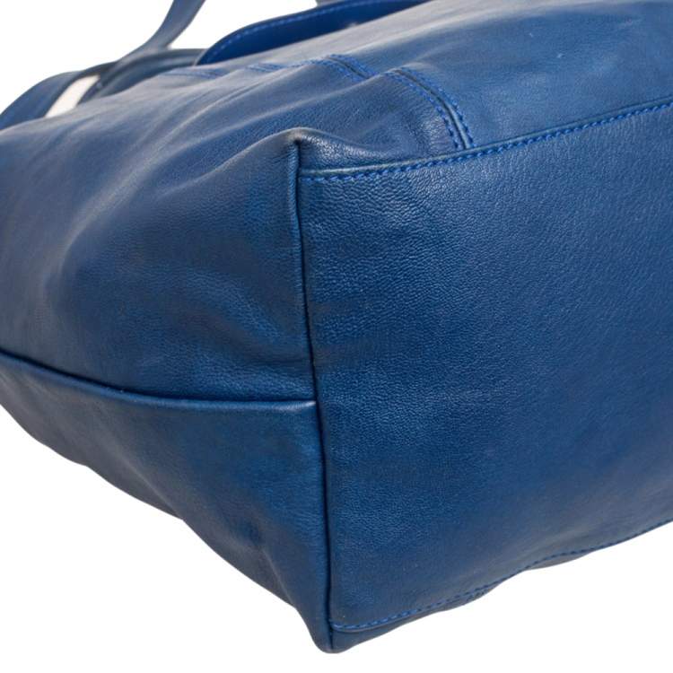 Pre Owned Longchamp Navy Blue Leather Le Pliage Tote