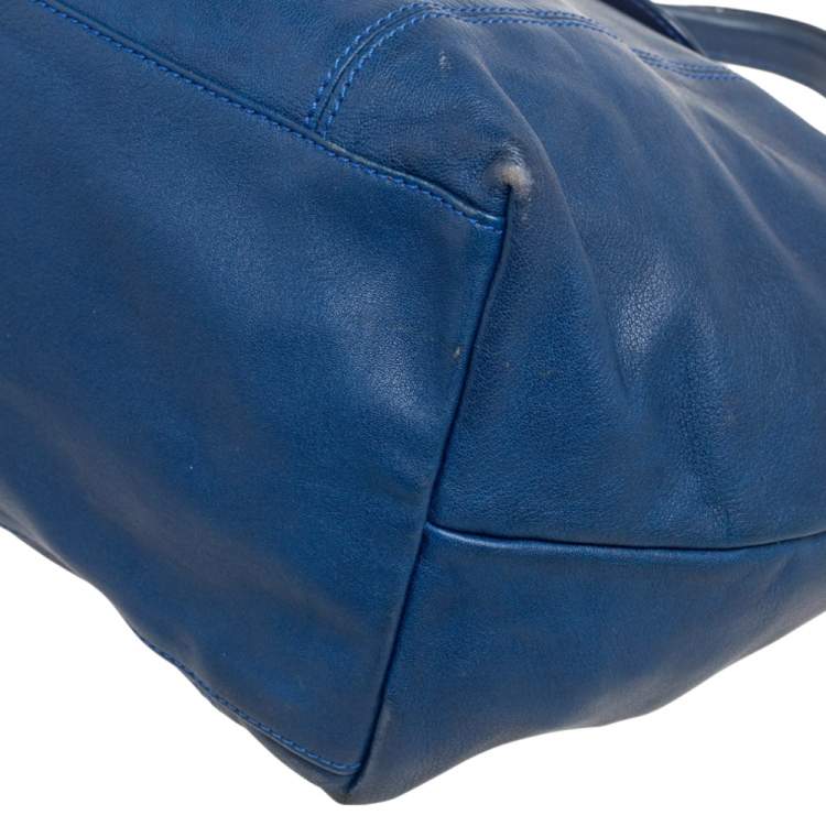 Pre Owned Longchamp Navy Blue Leather Le Pliage Tote