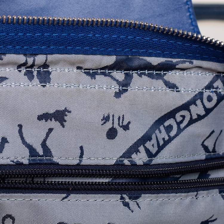Pre Owned Longchamp Navy Blue Leather Le Pliage Tote