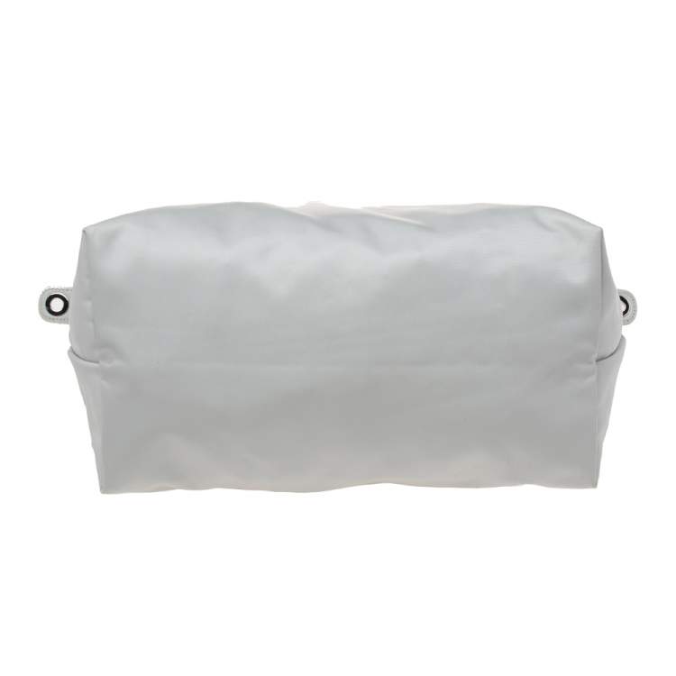 Pre Owned Longchamp Grey Leather And Nylon Medium Le Pliage Tote