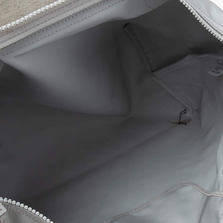 Pre Owned Longchamp Grey Leather And Nylon Medium Le Pliage Tote