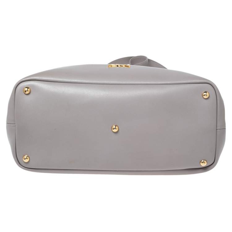 Pre Owned Longchamp Grey Leather Honoré 404 Tote