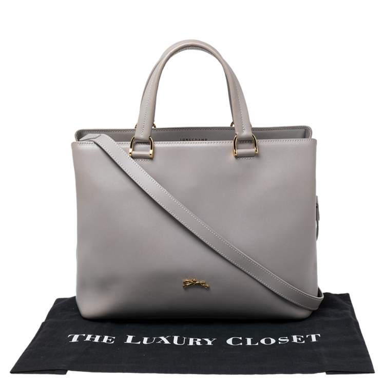 Pre Owned Longchamp Grey Leather Honoré 404 Tote