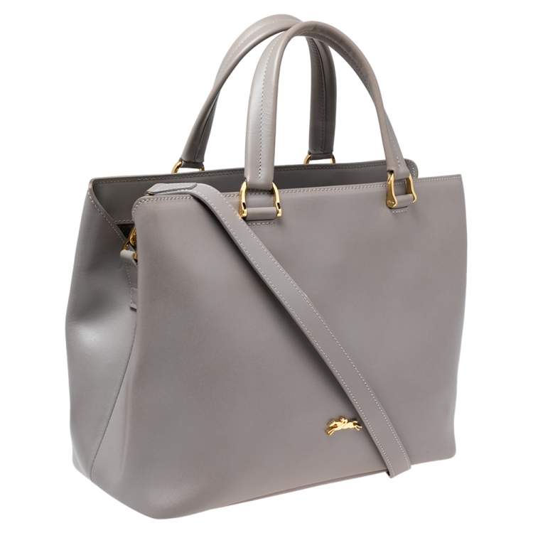 Pre Owned Longchamp Grey Leather Honoré 404 Tote