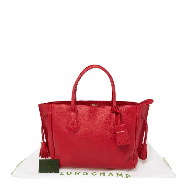 Pre Owned Longchamp Red Leather Medium Penelope Fantaisie Tote
