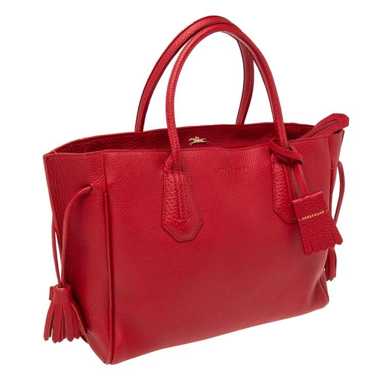 Pre Owned Longchamp Red Leather Medium Penelope Fantaisie Tote