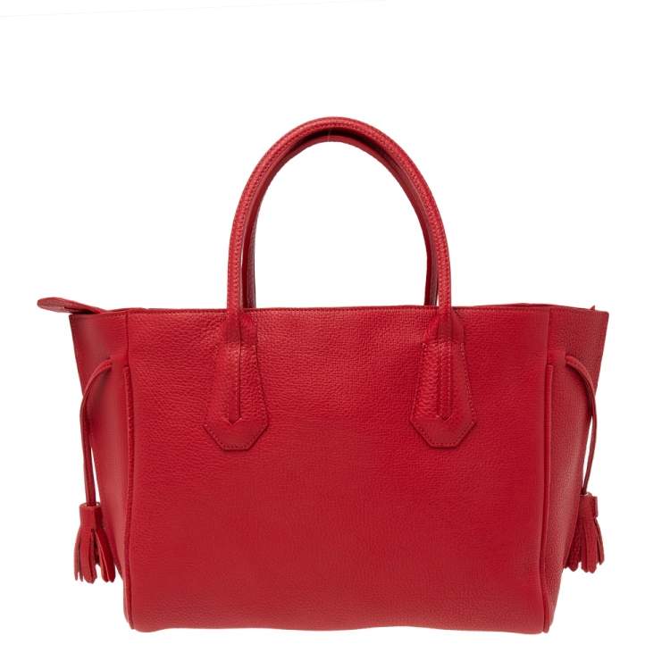 Pre Owned Longchamp Red Leather Medium Penelope Fantaisie Tote