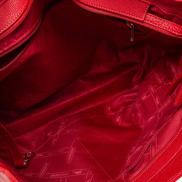 Pre Owned Longchamp Red Leather Medium Penelope Fantaisie Tote