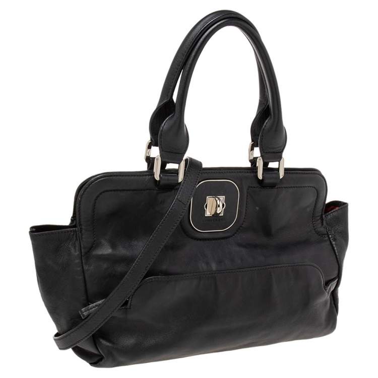 Pre Owned Longchamp Black Leather Gatsby Satchel