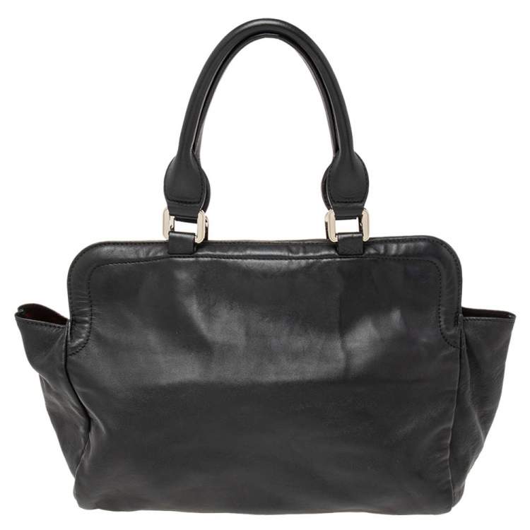 Pre Owned Longchamp Black Leather Gatsby Satchel