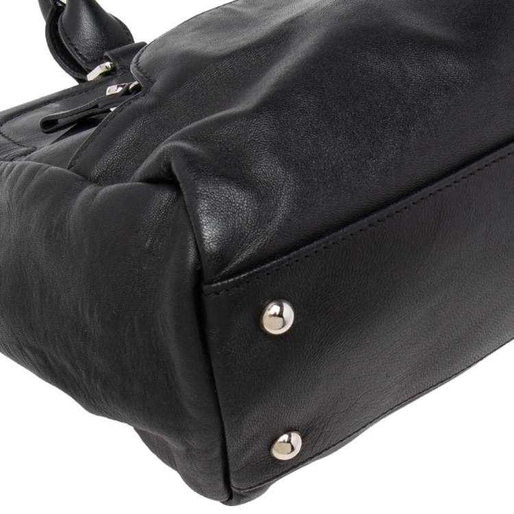 Pre Owned Longchamp Black Leather Gatsby Satchel