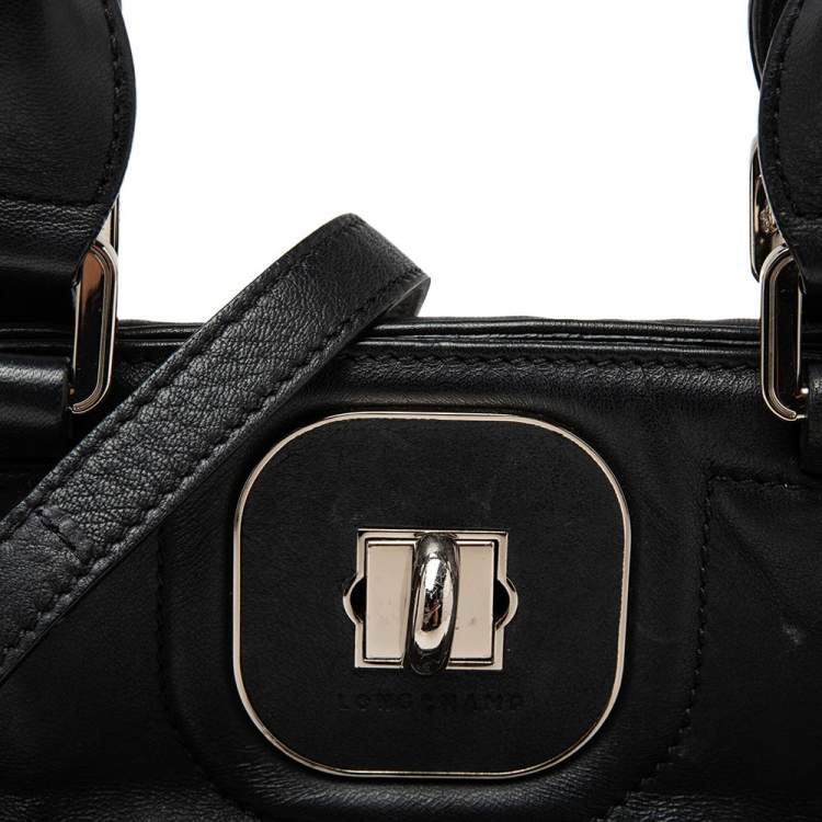 Pre Owned Longchamp Black Leather Gatsby Satchel