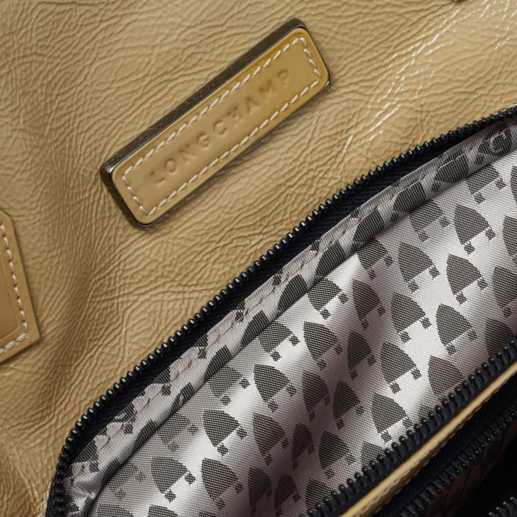 Pre Owned Longchamp Beige Patent Leather Legend Tote