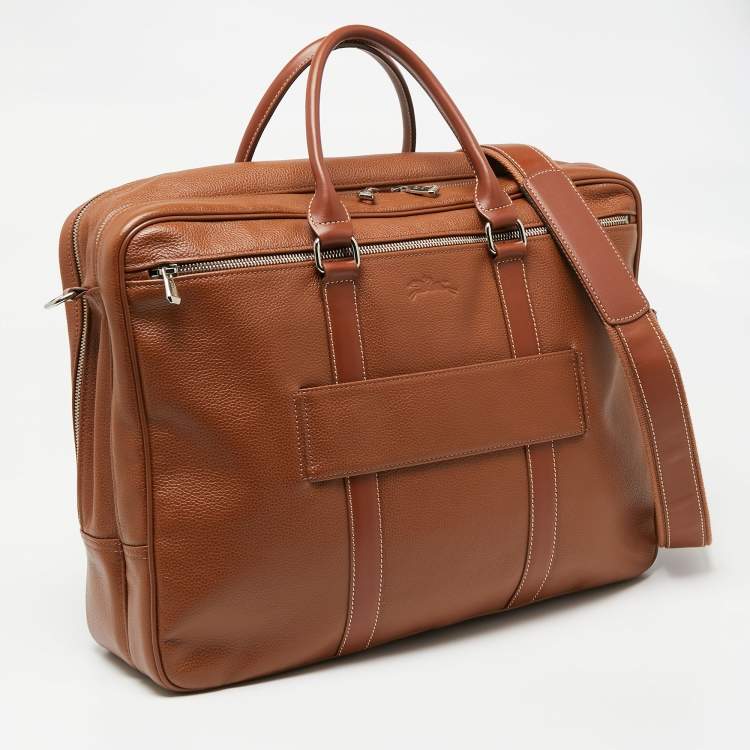 Pre Owned Longchamp Brown Leather Le Foulonne Briefcase L Bag