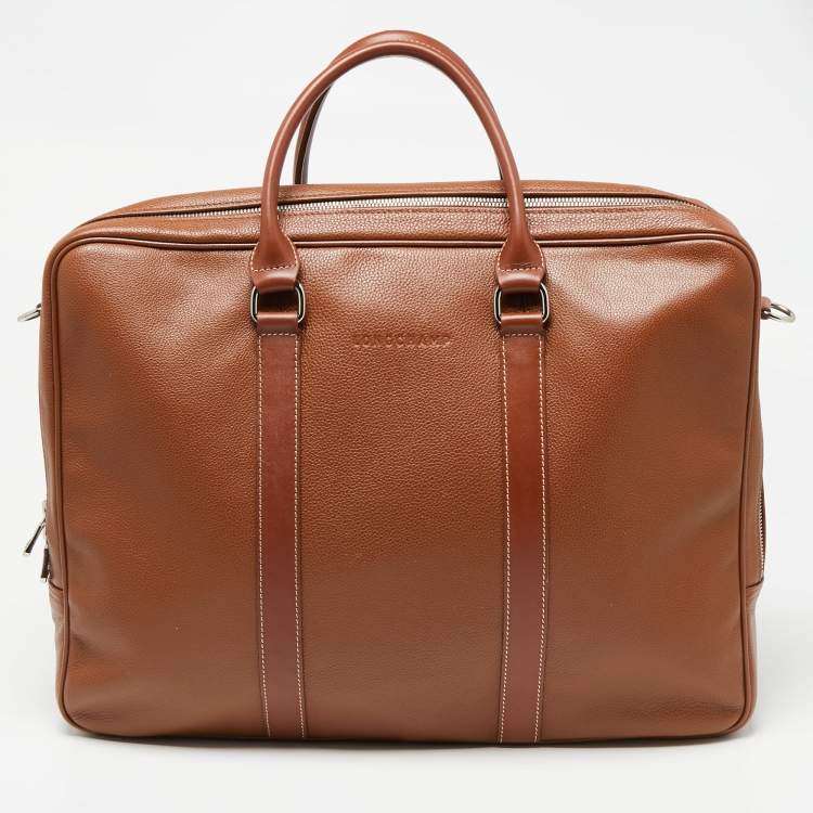 Pre Owned Longchamp Brown Leather Le Foulonne Briefcase L Bag