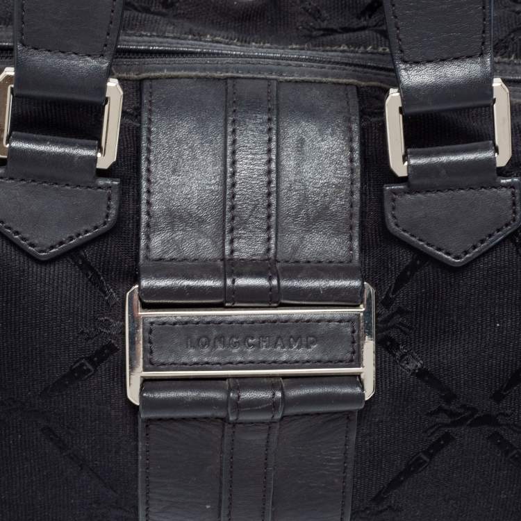 Pre Owned Longchamp Black Canvas and Leather Boston Bag