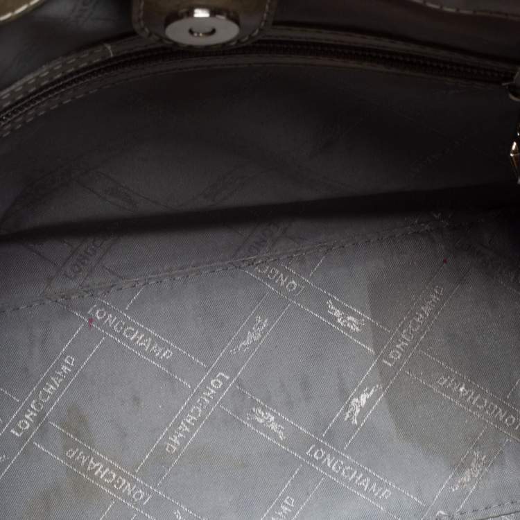 Pre Owned Longchamp Grey Patent Leather Roseau Tote