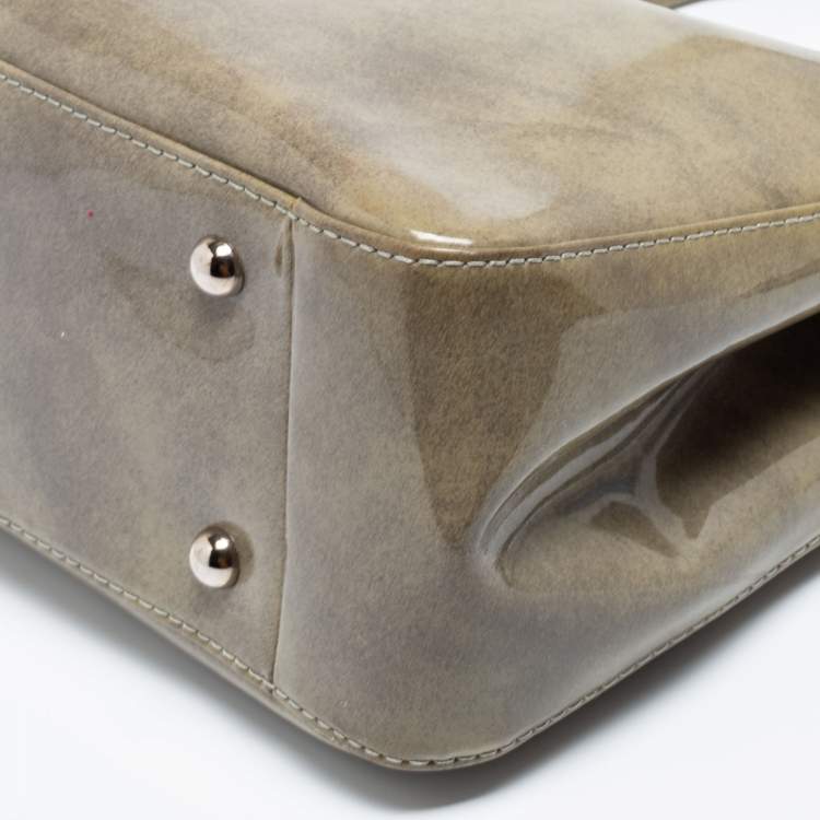 Pre Owned Longchamp Grey Patent Leather Roseau Tote