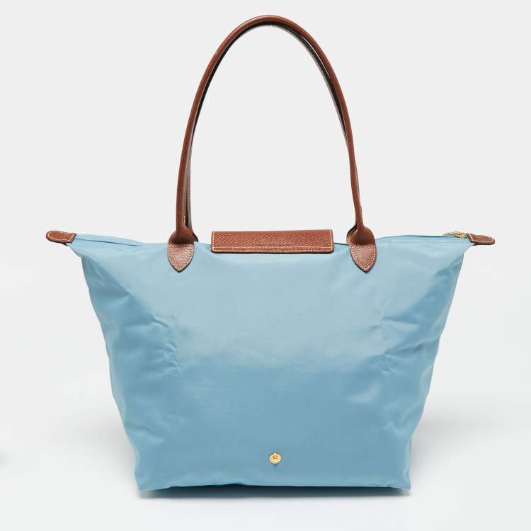 مملوكة مسبقًا Longchamp Blue Nylon and Leather Medium Le Pliage Tote