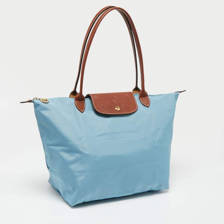 مملوكة مسبقًا Longchamp Blue Nylon and Leather Medium Le Pliage Tote