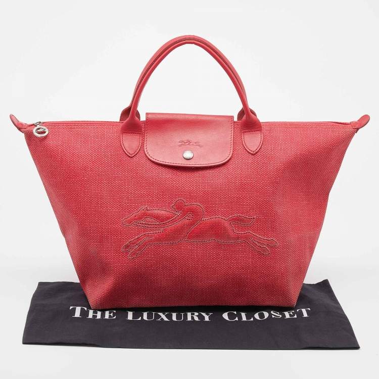 Pre Owned Longchamp Red Canvas And Leather Le Pliage Tote 