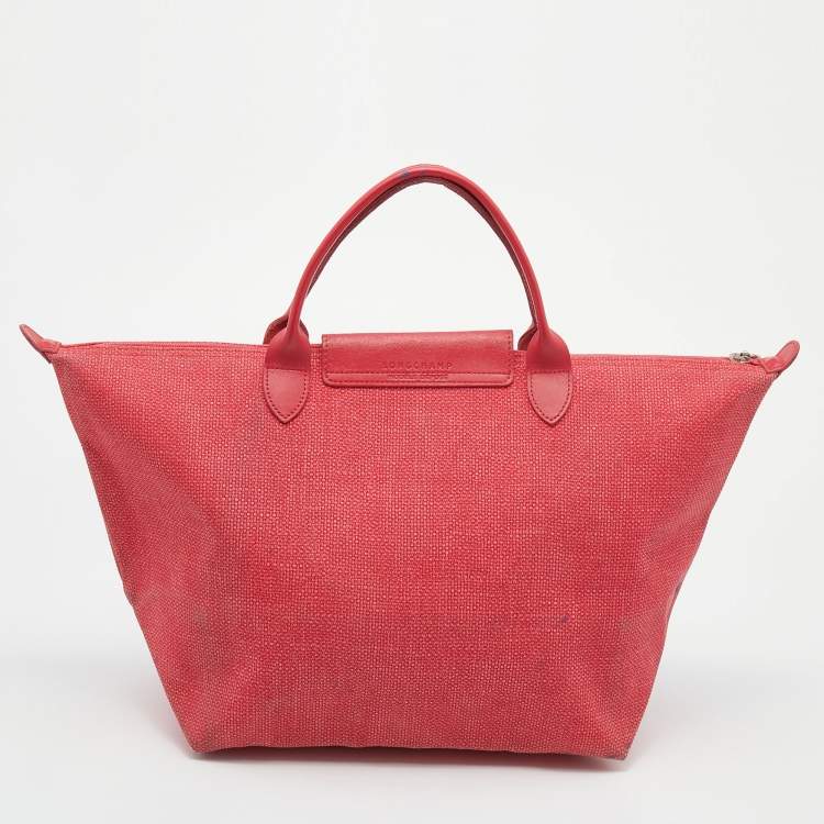 Pre Owned Longchamp Red Canvas And Leather Le Pliage Tote 