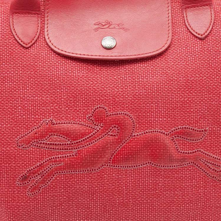 Pre Owned Longchamp Red Canvas And Leather Le Pliage Tote 
