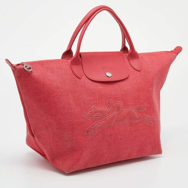 Pre Owned Longchamp Red Canvas And Leather Le Pliage Tote 