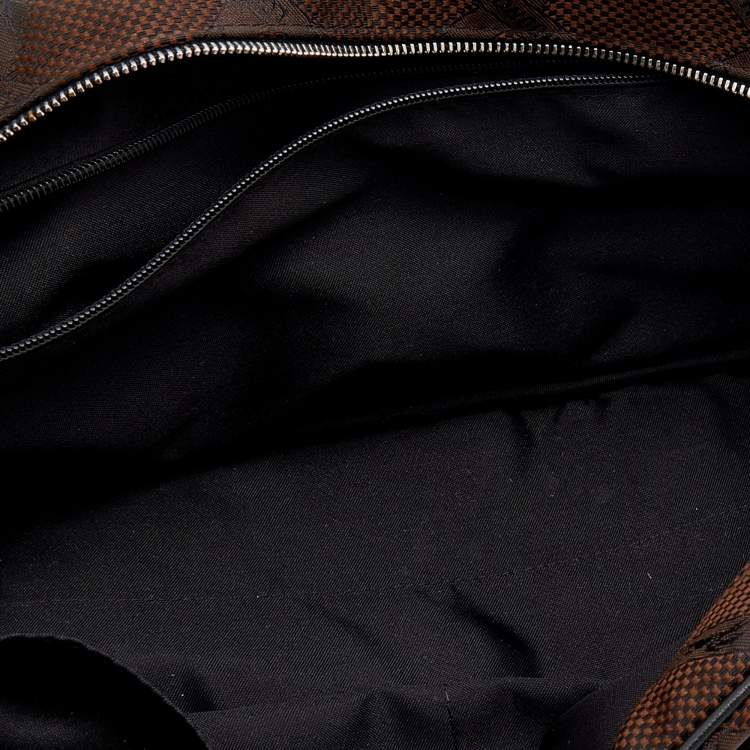 Pre Owned Longchamp Brown Fabric and Leather Logo Print Boston Bag