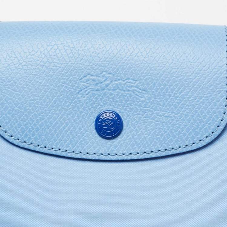 Pre Owned Longchamp Light Blue Leather and Nylon Le Pliage Tote