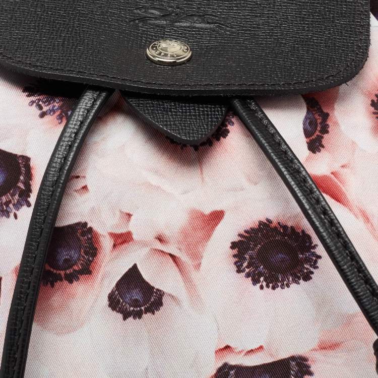 Pre Owned Longchamp Multicolor Floral Print Nylon and Leather Le Pliage Drawstring Backpack