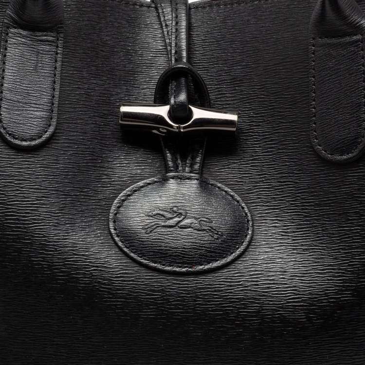 Pre Owned Longchamp Black Leather Roseau Tote