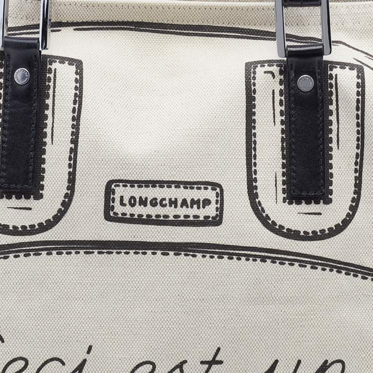 Pre Owned Longchamp Off White Canvas Ceci est un It Bag Tote 