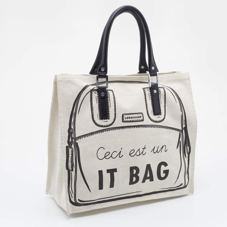 Pre Owned Longchamp Off White Canvas Ceci est un It Bag Tote 