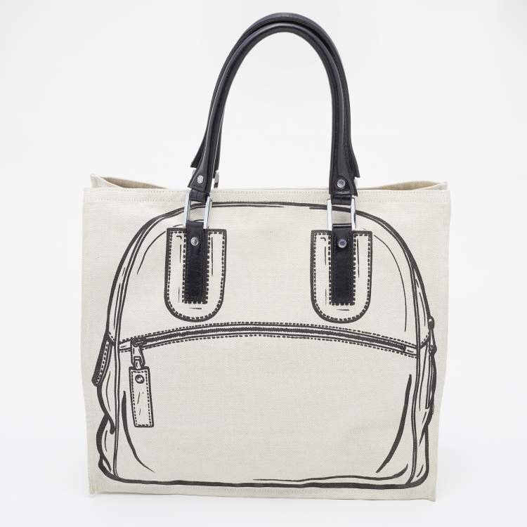 Pre Owned Longchamp Off White Canvas Ceci est un It Bag Tote 