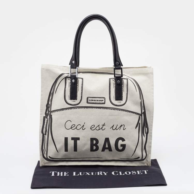 Pre Owned Longchamp Off White Canvas Ceci est un It Bag Tote 