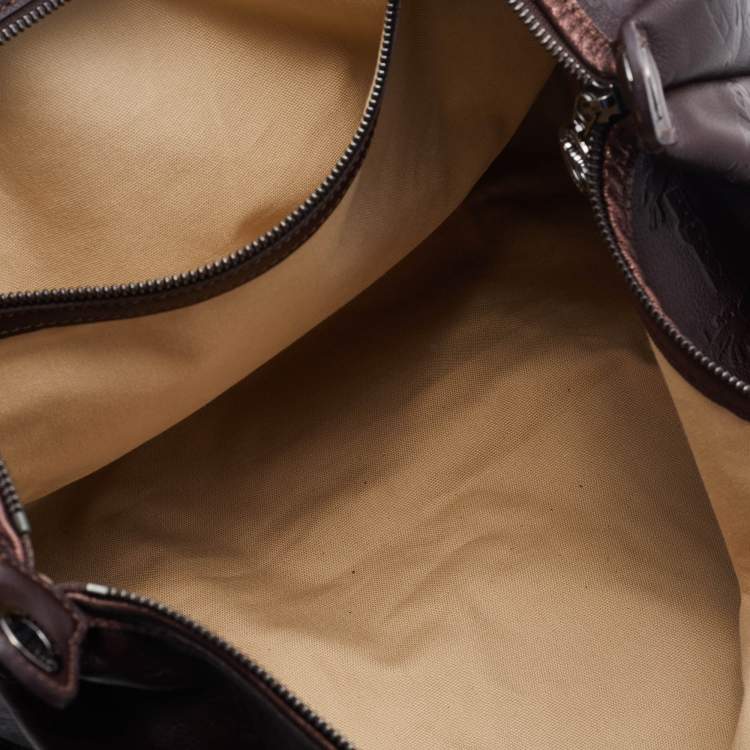 Pre Owned Longchamp Dark Brown Leather Large Le Pliage Tote