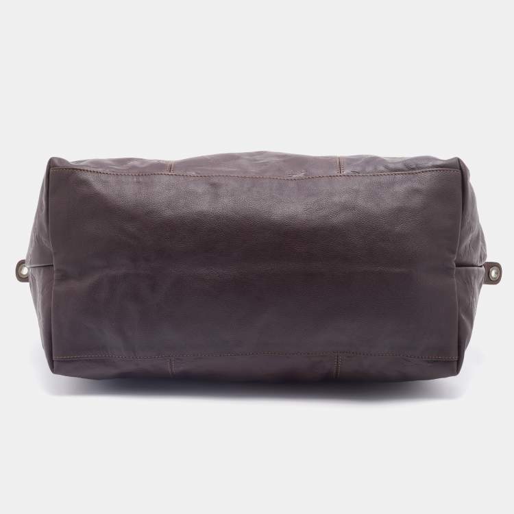 Pre Owned Longchamp Dark Brown Leather Large Le Pliage Tote