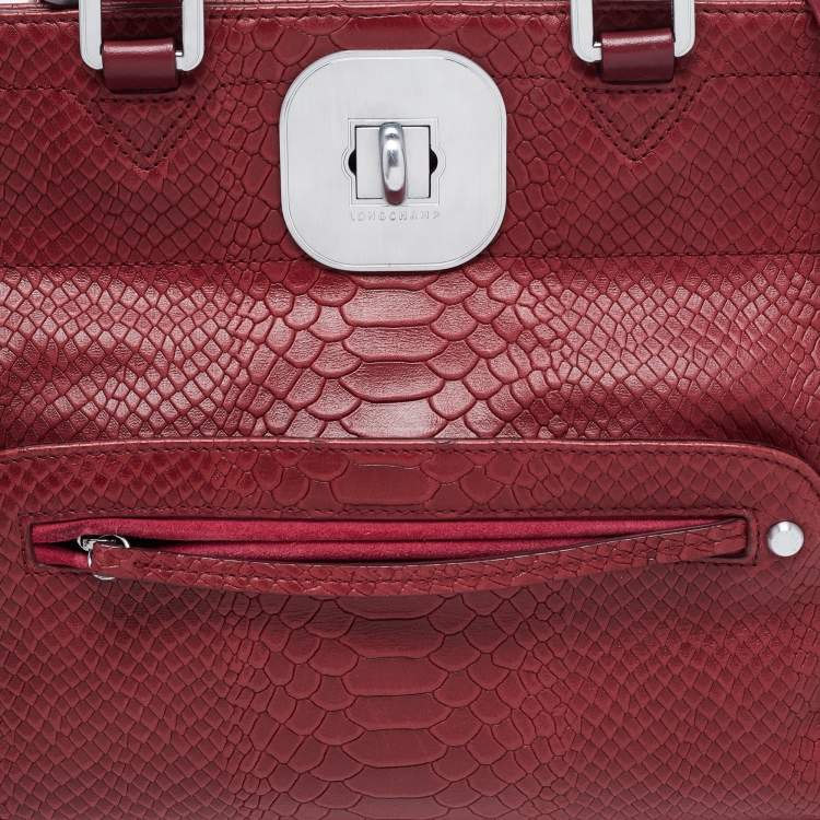 Pre Owned Longchamp Burgundy Python Embossed Leather Gatsby Tote