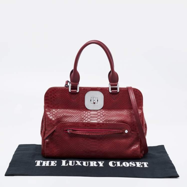 Pre Owned Longchamp Burgundy Python Embossed Leather Gatsby Tote