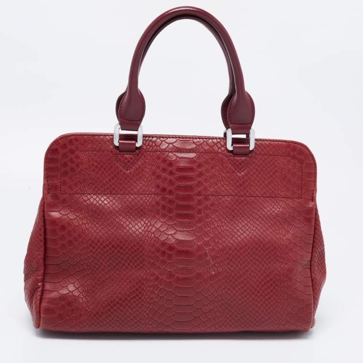 Pre Owned Longchamp Burgundy Python Embossed Leather Gatsby Tote