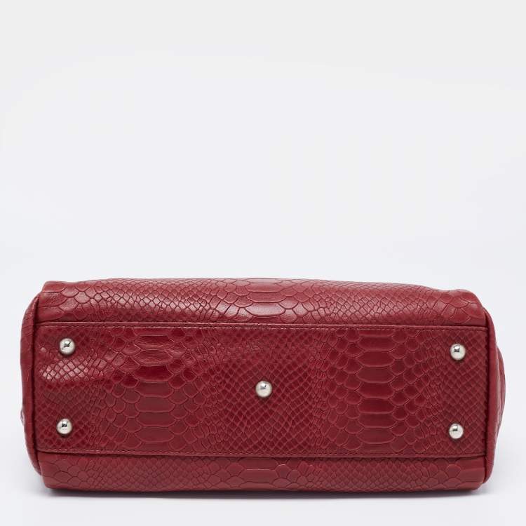 Pre Owned Longchamp Burgundy Python Embossed Leather Gatsby Tote