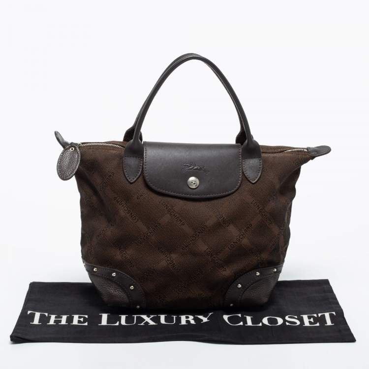 Pre Owned Longchamp Brown Canvas and Leather Small Quadrille Le Pliage Tote