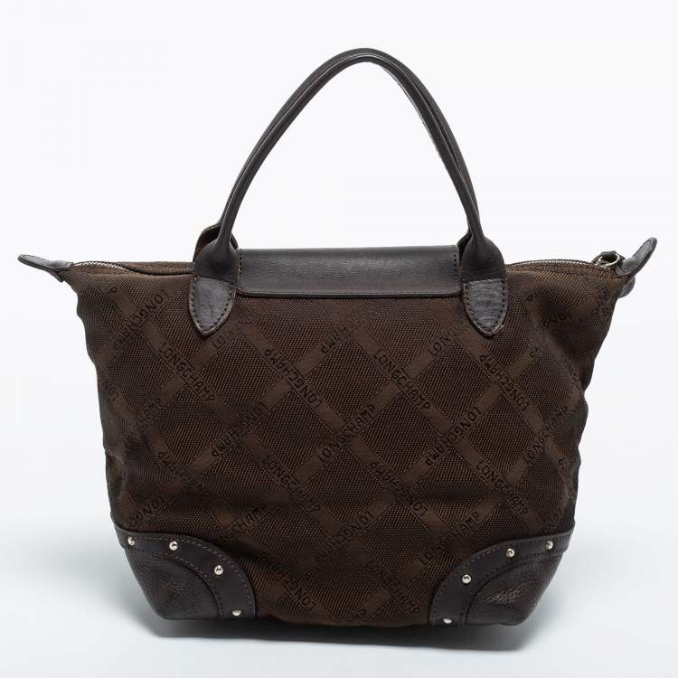 Pre Owned Longchamp Brown Canvas and Leather Small Quadrille Le Pliage Tote