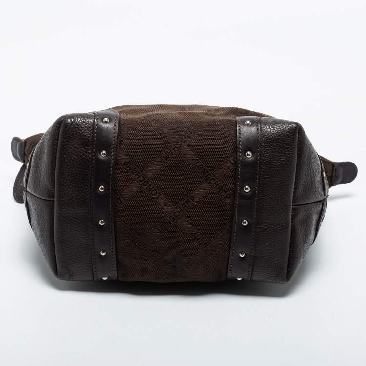 Pre Owned Longchamp Brown Canvas and Leather Small Quadrille Le Pliage Tote