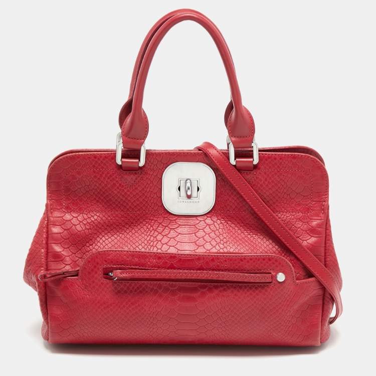 Pre Owned Longchamp Red Croc Embossed LeatherTote