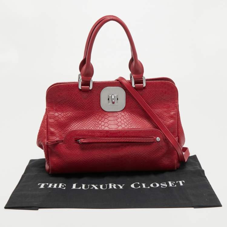Pre Owned Longchamp Red Croc Embossed LeatherTote
