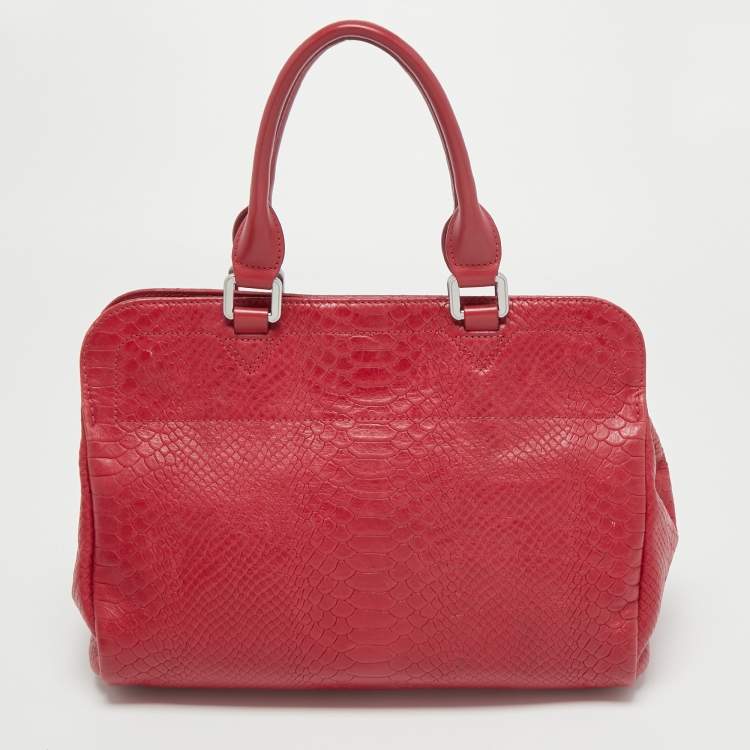 Pre Owned Longchamp Red Croc Embossed LeatherTote